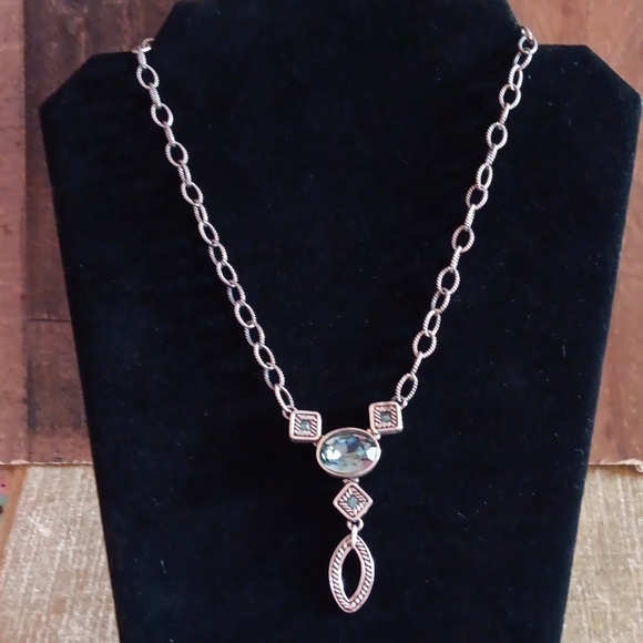 Studio Barse 925 Silver Textured Link Smoky Blue Crystal Lariat Necklace - Picture 1 of 9